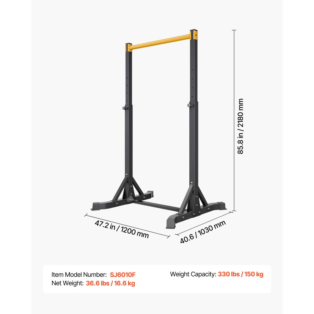VEVOR Draagbare Pull-Up Bar Power Dip Station met een draagvermogen van 150 kg, vrijstaand met H-frame constructie en stalen buizen, 8-voudig in hoogte verstelbaar, training van armen, rug en borst