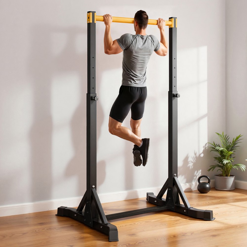 VEVOR Draagbare Pull-Up Bar Power Dip Station met een draagvermogen van 150 kg, vrijstaand met H-frame constructie en stalen buizen, 8-voudig in hoogte verstelbaar, training van armen, rug en borst