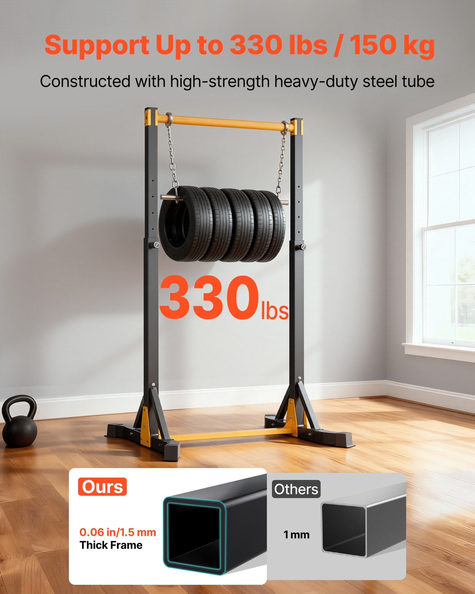 VEVOR Draagbare Pull-Up Bar Power Dip Station met een draagvermogen van 150 kg, vrijstaand met H-frame constructie en stalen buizen, 8-voudig in hoogte verstelbaar, training van armen, rug en borst