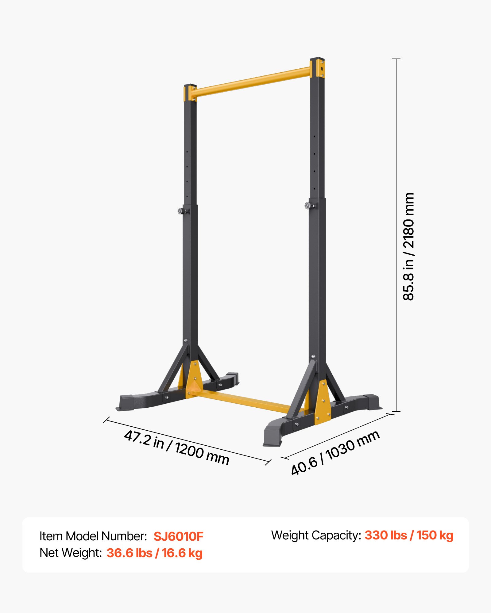 VEVOR Draagbare Pull-Up Bar Power Dip Station met een draagvermogen van 150 kg, vrijstaand met H-frame constructie en stalen buizen, 8-voudig in hoogte verstelbaar, training van armen, rug en borst