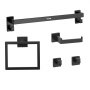VEVOR Badkamer Hardware Accessoireset van roestvrij staal (5-delig) inclusief handdoekhouder & handdoekhouder (vierkante ring) & 2 haken & toiletrolhouder, voor badkamer, wandmontage, zwart