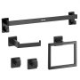 VEVOR Badkamer Hardware Accessoireset van roestvrij staal (5-delig) inclusief handdoekhouder & handdoekhouder (vierkante ring) & 2 haken & toiletrolhouder, voor badkamer, wandmontage, zwart