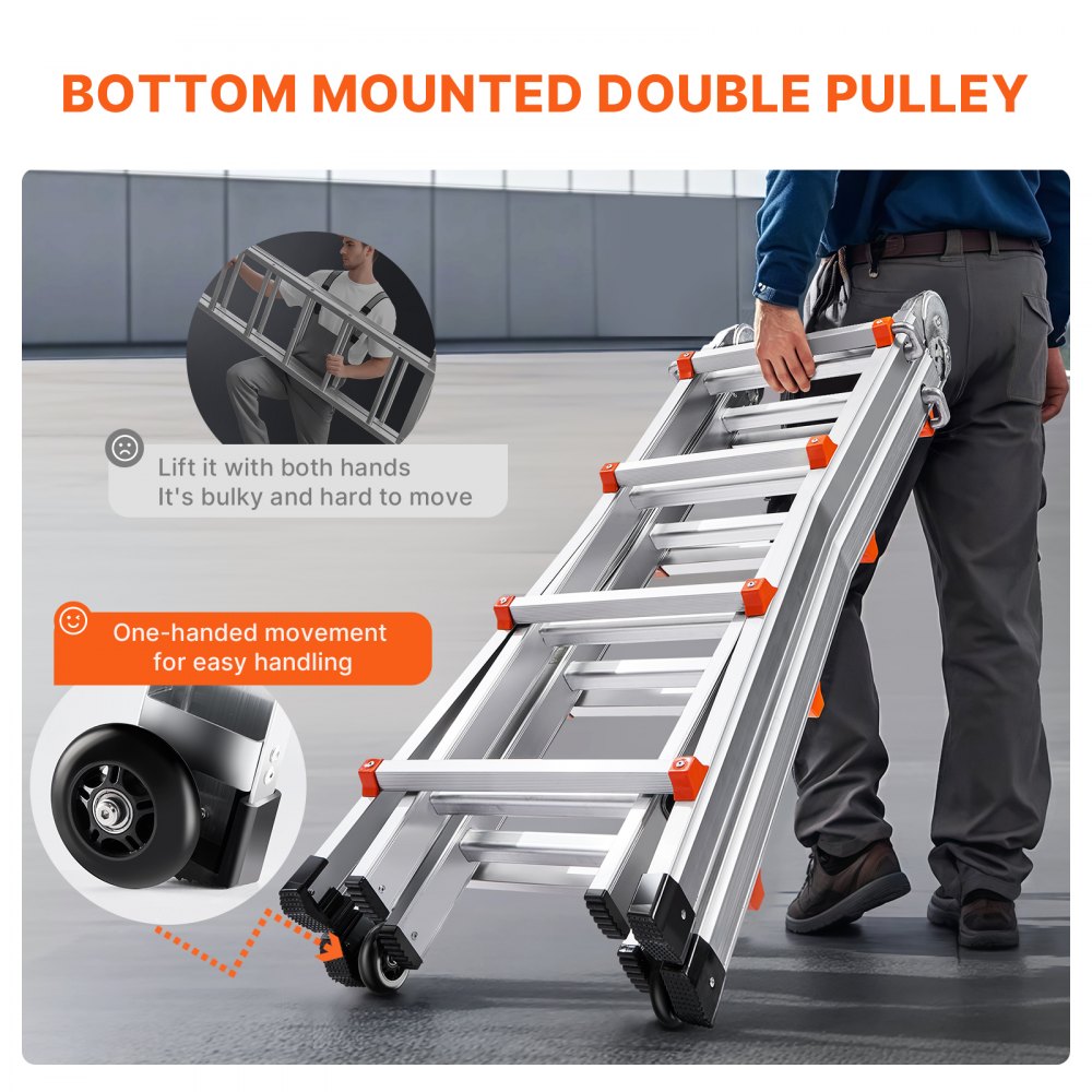 VEVOR Telescopische Ladder met A-frame, 4 m aluminium uitschuifladder, Multifunctionele opvouwbare camperladder, Telescopische ladder voor huiswerk, trappen, binnen- en buitendaken, Draagvermogen 150 kg