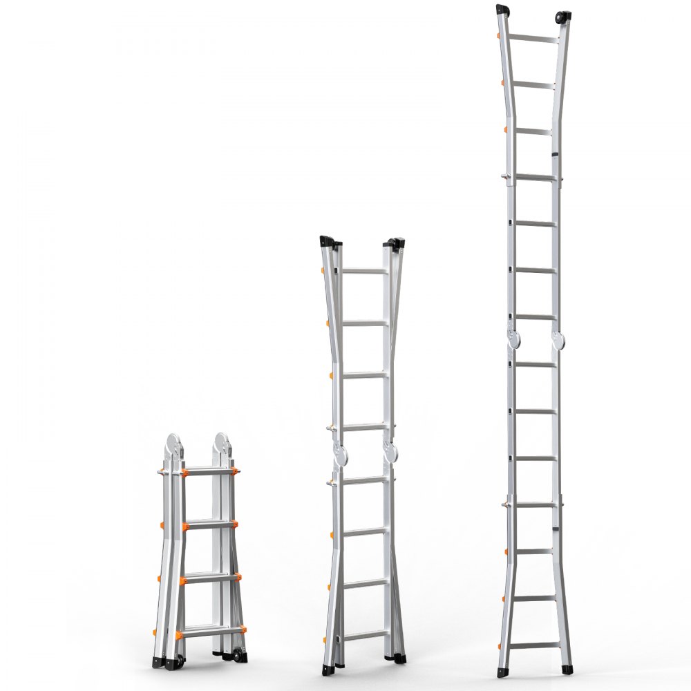 VEVOR Telescopische Ladder met A-frame, 4 m aluminium uitschuifladder, Multifunctionele opvouwbare camperladder, Telescopische ladder voor huiswerk, trappen, binnen- en buitendaken, Draagvermogen 150 kg