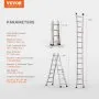 VEVOR Telescopische Ladder met A-frame, 4 m aluminium uitschuifladder, Multifunctionele opvouwbare camperladder, Telescopische ladder voor huiswerk, trappen, binnen- en buitendaken, Draagvermogen 150 kg
