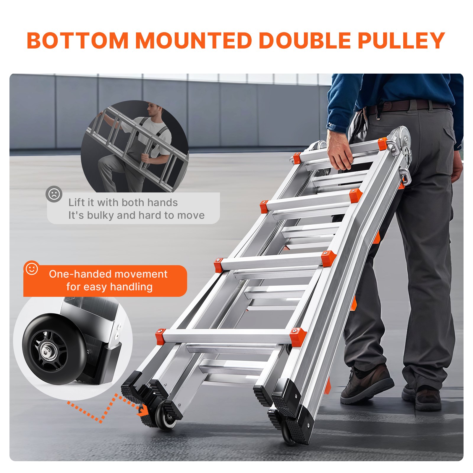 VEVOR Telescopische Ladder met A-frame, 4 m aluminium uitschuifladder, Multifunctionele opvouwbare camperladder, Telescopische ladder voor huiswerk, trappen, binnen- en buitendaken, Draagvermogen 150 kg