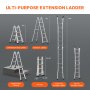 VEVOR A-frame telescopische ladder, 4670 mm compacte aluminium verlengladder, multifunctionele draagbare opvouwbare camperladder, telescopische ladder voor huiswerk, trappen, binnen- en buitendaken, draagvermogen 150 kg