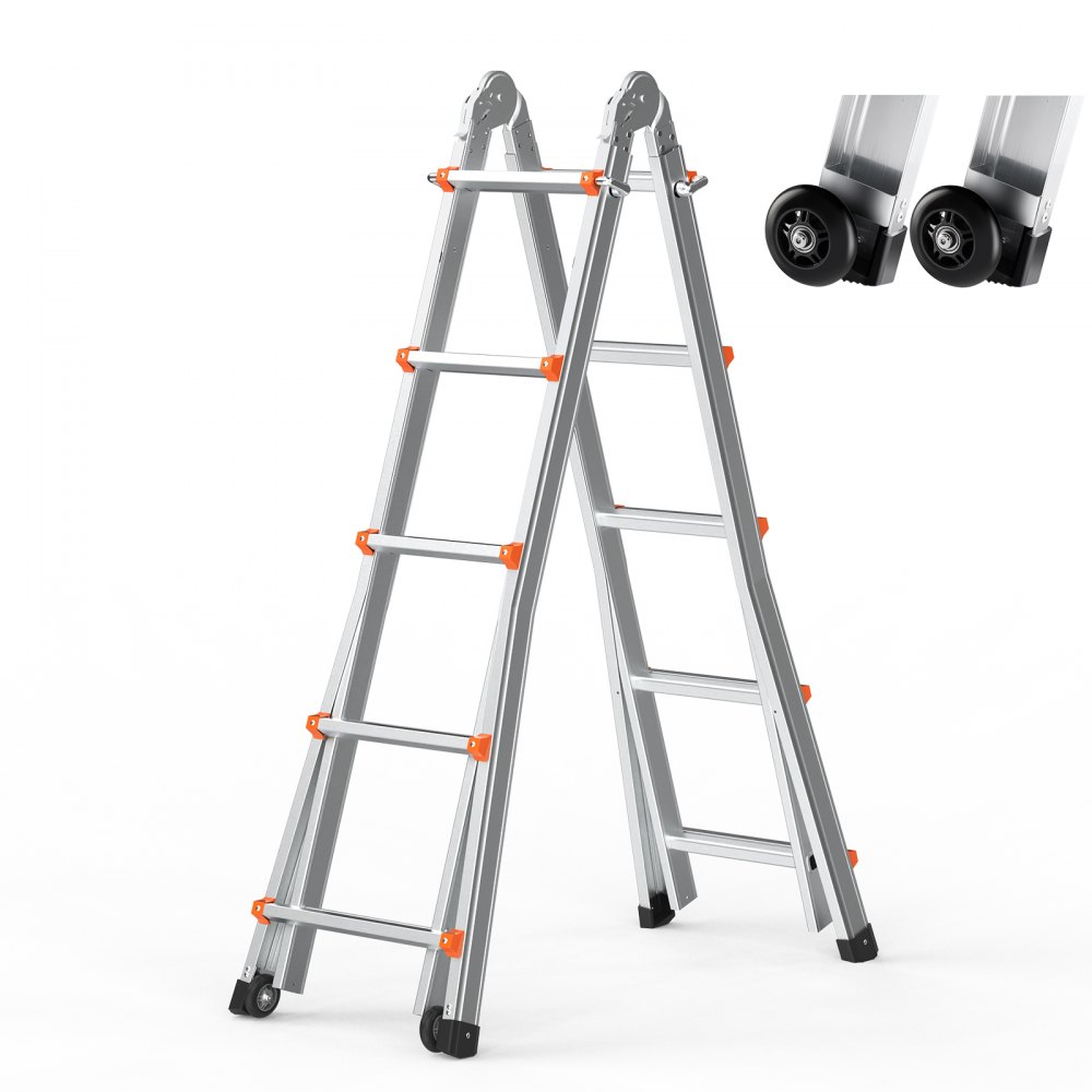 VEVOR telescopische ladder A-frame trap vouwladder opsteekladder 5,1m 150kg