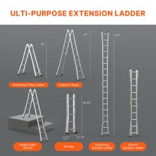 VEVOR telescopische ladder A-frame trap vouwladder opsteekladder 5,1m 150kg