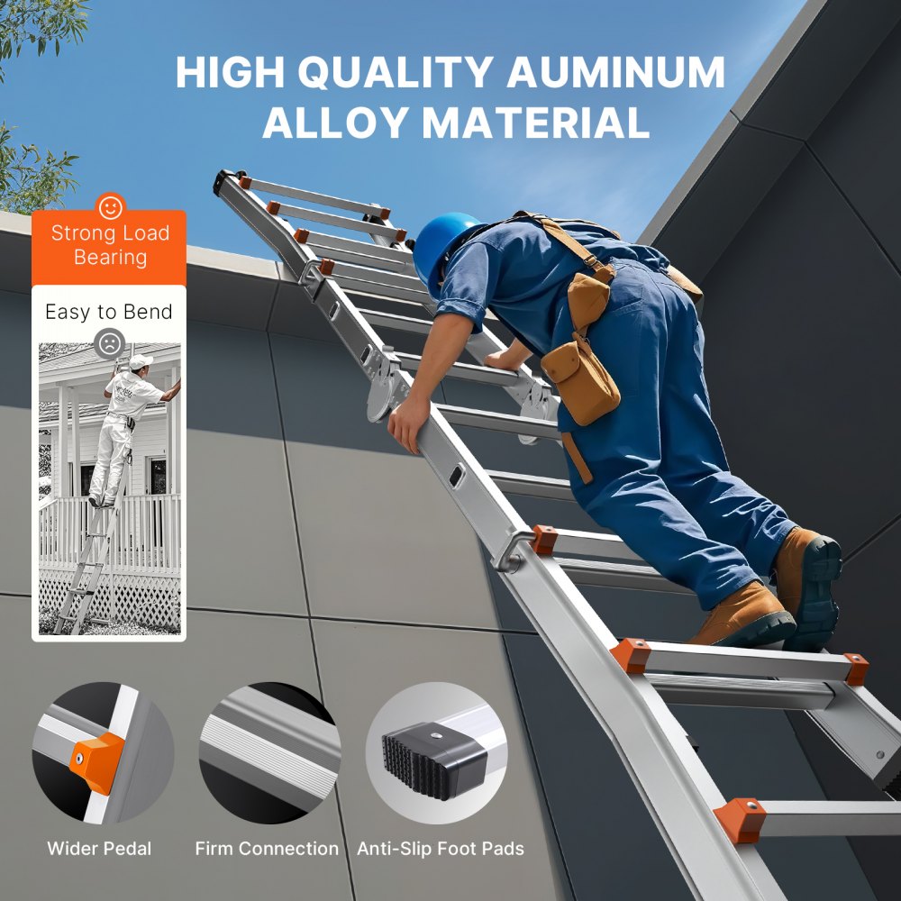 VEVOR Telescoping Ladder A Frame, 20 FT Compact Aluminum Extension Ladder, Multi-Function Portable Collapsible RV Ladder, Telescopic Ladder for Homework Stairs Indoor Outdoor Roof, 330lb Load