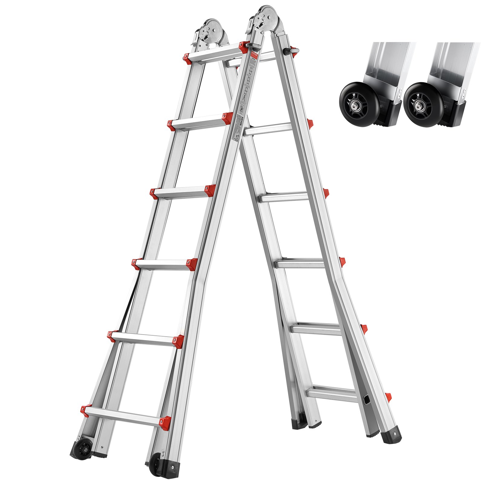 VEVOR Telescoping Ladder A Frame, 20.5 FT Compact Aluminum Extension Ladder, Multi-Function Portable Collapsible RV Ladder, Telescopic Ladder for Homework Stairs Indoor Outdoor Roof, 330lb Load