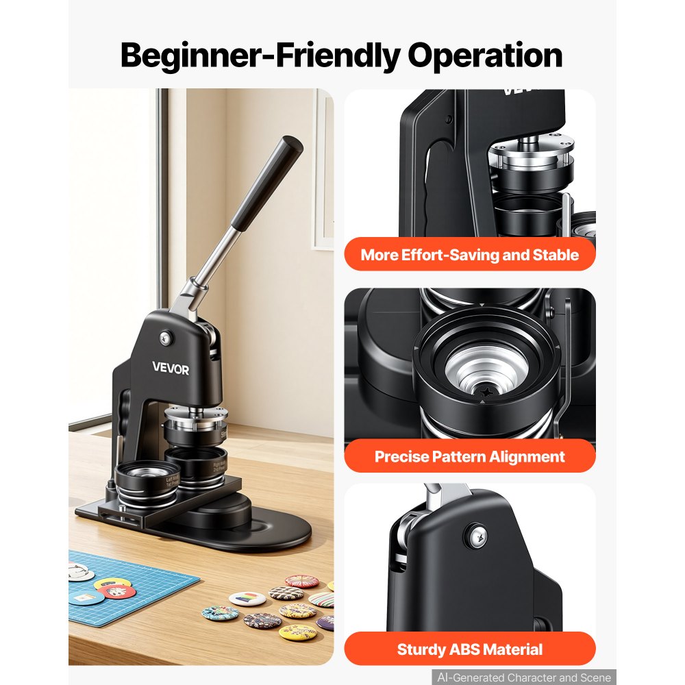 VEVOR Badge Maker Machine 200 stuks 58 mm & 300 stuks 32 mm, Badge Punch Press inclusief Mr. Panda Magic Book & Inbussleutel, Badge Press Badge Aluminiumlegering Button Maker