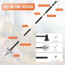 VEVOR Survival Shovel Survival Axe 16-in-1 Camping Opvouwbare Spade met Bijl