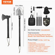 VEVOR Survival Shovel Survival Axe 16-in-1 Camping Opvouwbare Spade met Bijl