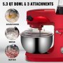 VEVOR 4 in 1 Stand Mixer 1000W Multifunctional Electric Kitchen Mixer 6-Speed Meat Grinder Juice Blender with 5.3QT Stainless Steel Bowl, Hook, Whisk and Beater Tilt-Head Dough Machine, Red