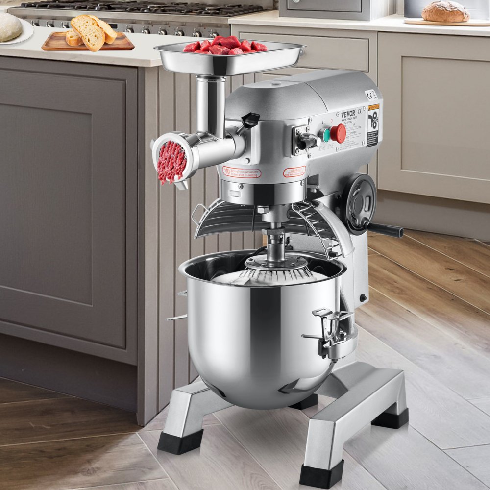 VEVOR Keukenmachine 2 in 1 Keukenmixer Bakken 20 Qt Multifunctionele Keukenmixer met 3 Instelbare Snelheden, Bewaker en 4 Accessoireset Veel Gebruikt in Restaurants Hotels Pizzeria's Bakkerijen enz