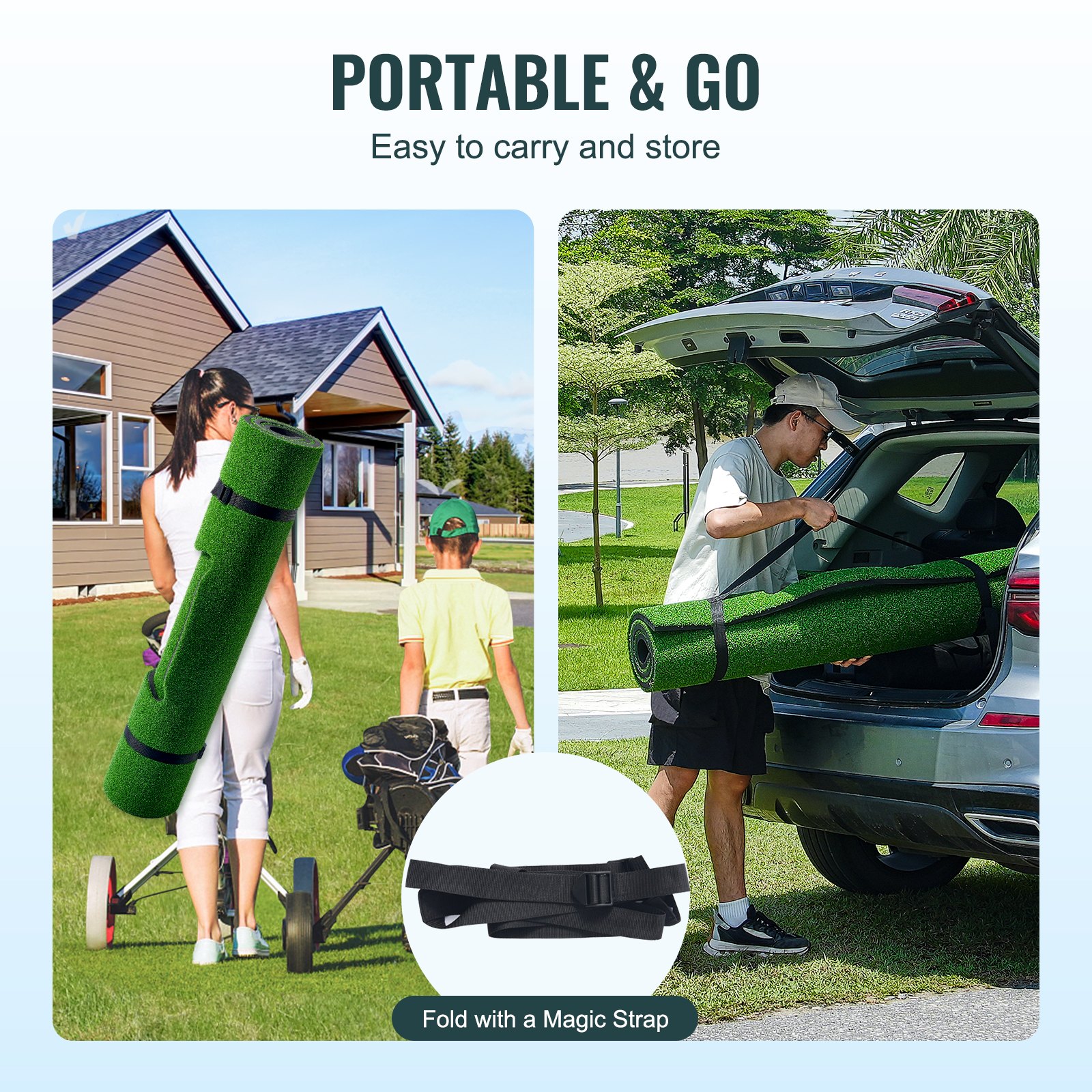 VEVOR 4-in-1 golfmat, 1,5 x 1,2 m kunstgras golfmat, verdikte golfhulpmiddelen inclusief 4 vervangbare inzetstukken, golfoefenmat voor in de achtertuin, rijden, chippen, binnen- en buitentraining
