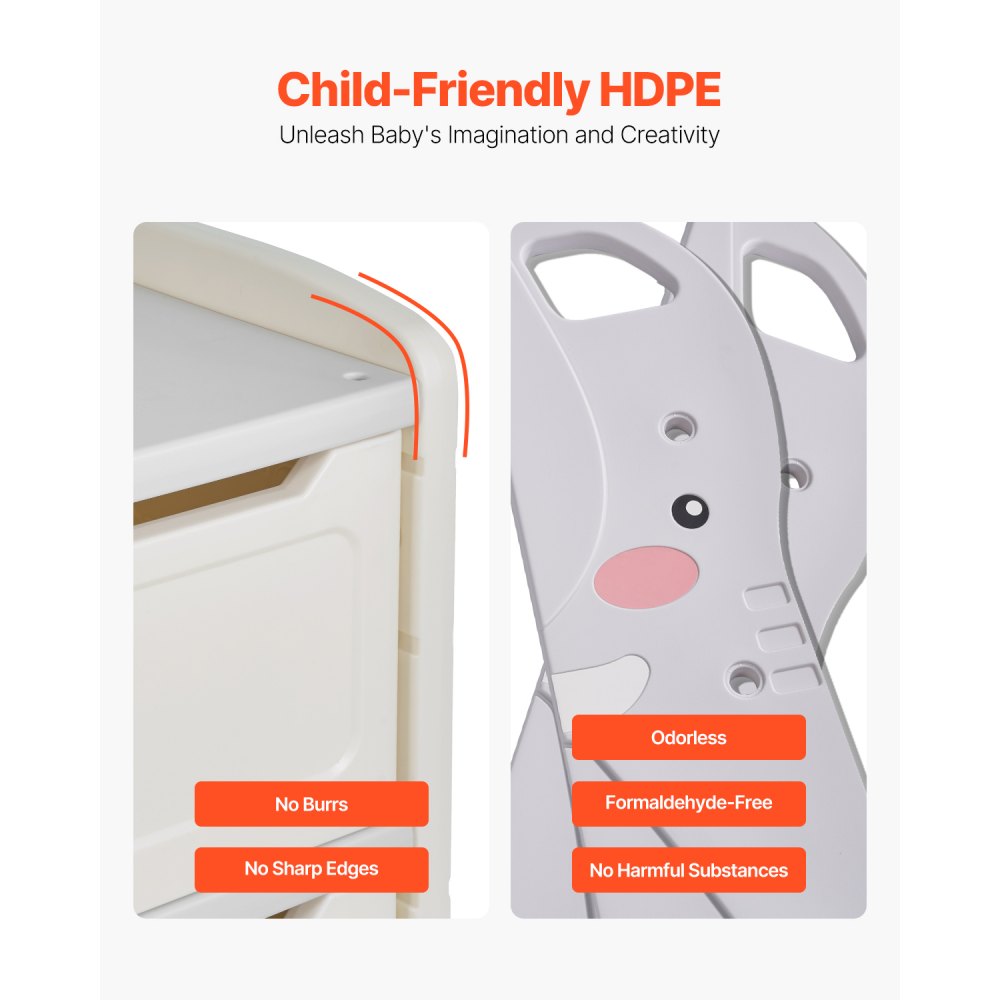 VEVOR Speelgoedopbergplank in de vorm van een olifant, multifunctionele opbergruimte met 4 niveaus en 10 flexibele plastic bakken, voor in de slaapkamer of klas (grijs + beige)