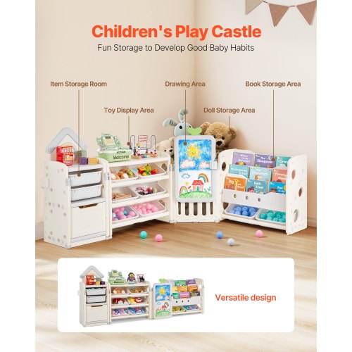 Relaxdays, Kleurrijk kinderrek met opbergplanken, speelgoedrek, MDF kunststof, HxBxD 88x86x31 cm, XL