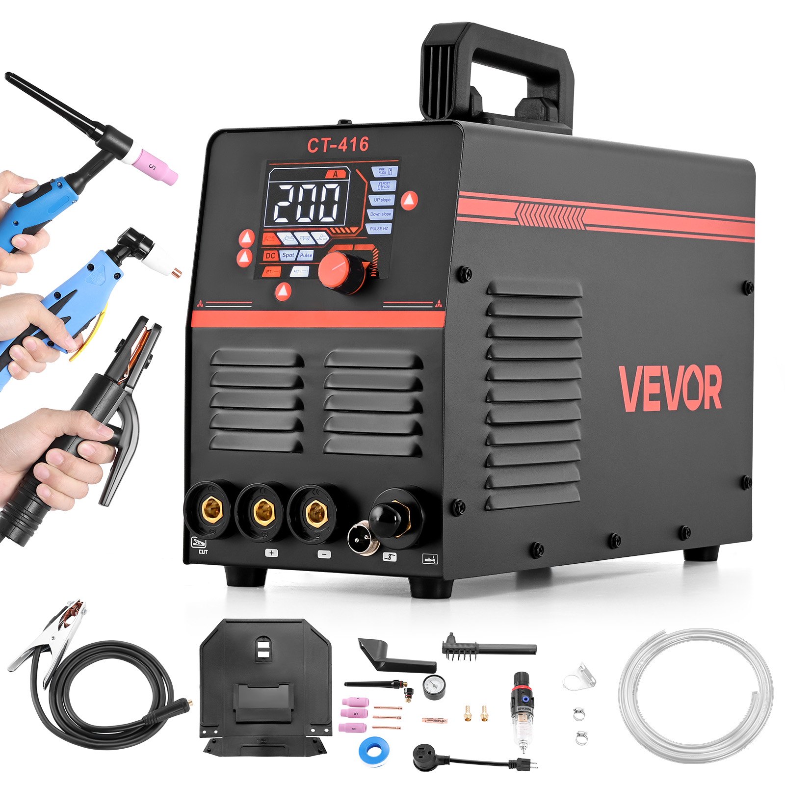 VEVOR 3-in-1 combinatielasapparaat, snijden/TIG/MMA, 50A plasmasnijder & 200A TIG-elektrodelasser, LED digitaal display met 2T/4T/PA/PT-functie voor doe-het-zelf en werkplaatsen