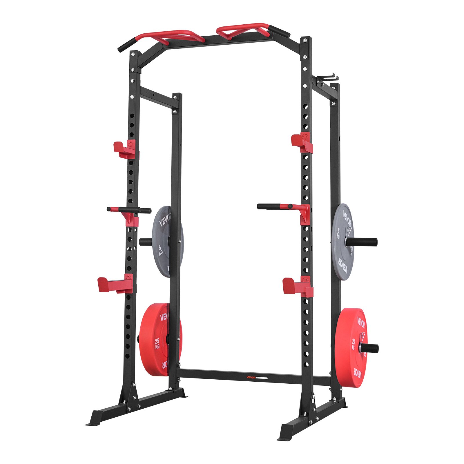 VEVOR Power Cage Power Rack, multifunctioneel squat rack met verstelbare hoogte, fitnessapparaat voor thuis voor krachttraining met J-haken en andere fitnessaccessoires voor bankdrukken, pull-ups en dips.