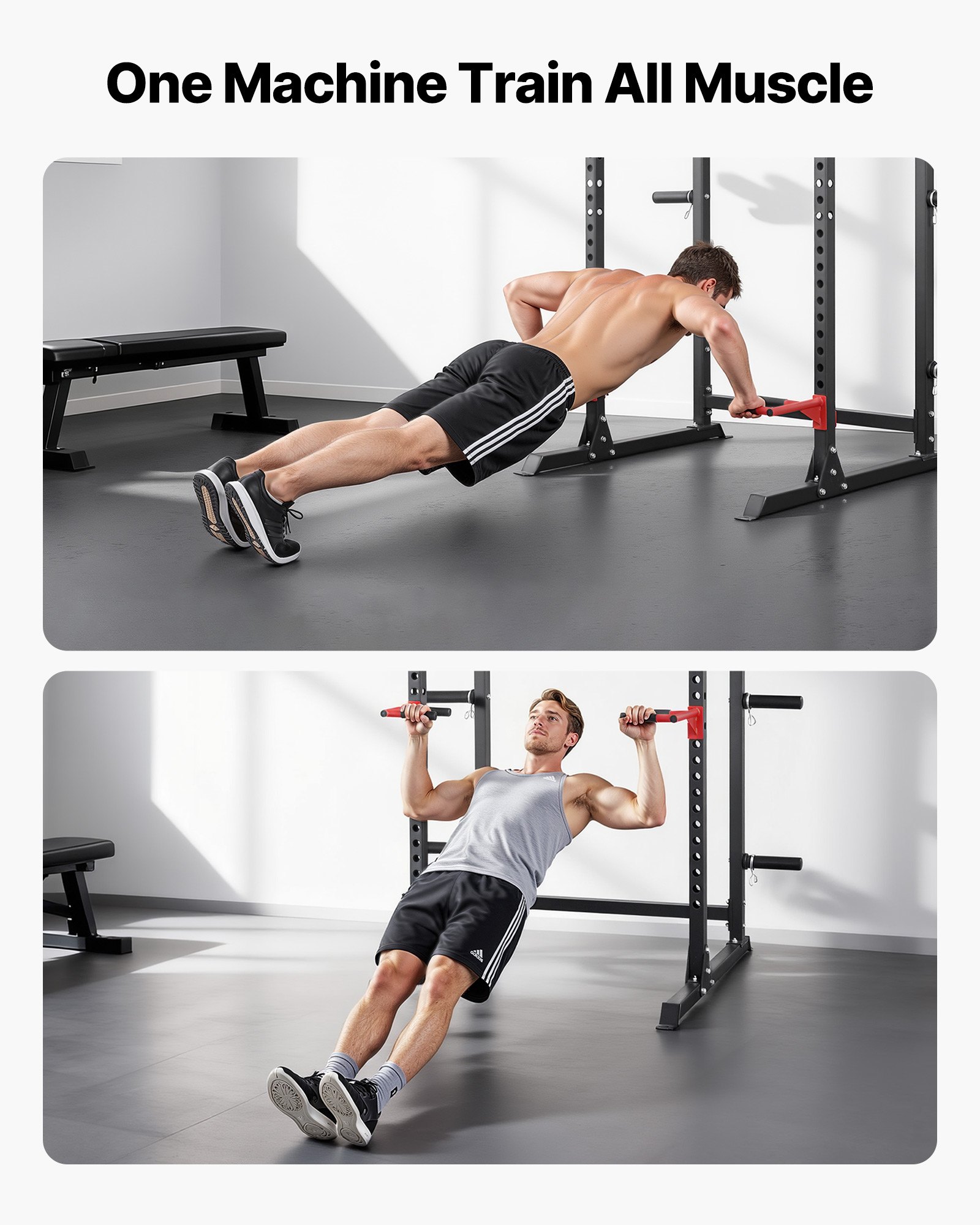 VEVOR Power Cage Power Rack, multifunctioneel squat rack met verstelbare hoogte, fitnessapparaat voor thuis voor krachttraining met J-haken en andere fitnessaccessoires voor bankdrukken, pull-ups en dips.