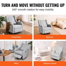 VEVOR elektrische fauteuil met draai- en schuiffunctie, draagvermogen van 250 lb, draaibare fauteuil met draai- en verstelbare hoek, met polyester oppervlak voor woonkamer, slaapkamer, lichtgrijs