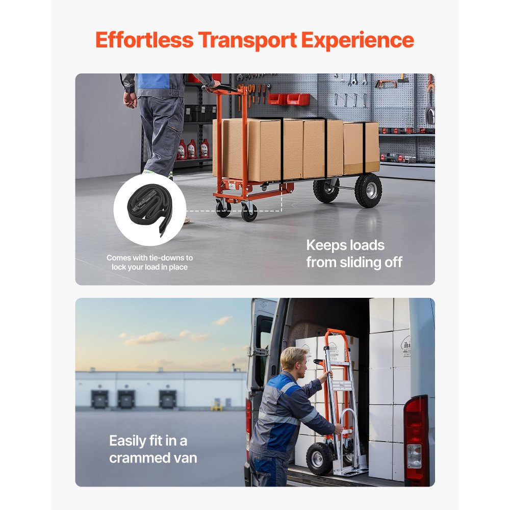 VEVOR 4-in-1 steekwagen, 453,6 kg laadvermogen in 4-wielmodus, omvormbare transporttrolley met antisliphandgreep en wielen, steekwagen van aluminiumlegering, transporttrolley voor verhuizingen, kantoren en magazijnen.