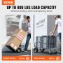 VEVOR aluminum hand truck with 800 lbs load capacity, showing 550 lbs and 800 lbs load options.