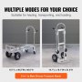 VEVOR aluminum hand truck, 2-in-1 transport mode for hauling and loading, 19.7"l x 46.5"w x 40.6"h.