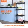 VEVOR trolley, keukentrolley met 4 niveaus, keukenplank, nisplank met wielen, badkamerplank 370x355x1065mm opbergwagen 60kg draagvermogen multifunctionele wagen zwarte afruimwagen serveerwagen