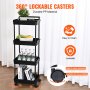 VEVOR trolley, keukentrolley met 4 niveaus, keukenplank, nisplank met wielen, badkamerplank 370x355x1065mm opbergwagen 60kg draagvermogen multifunctionele wagen zwarte afruimwagen serveerwagen