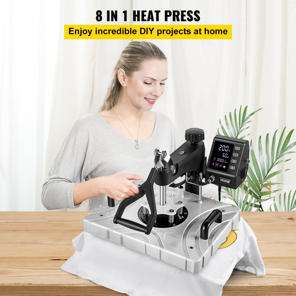 Vevor Heat Press Machine, Sublimatie Printer, Transferpers 8 In 1 Wit 12x15