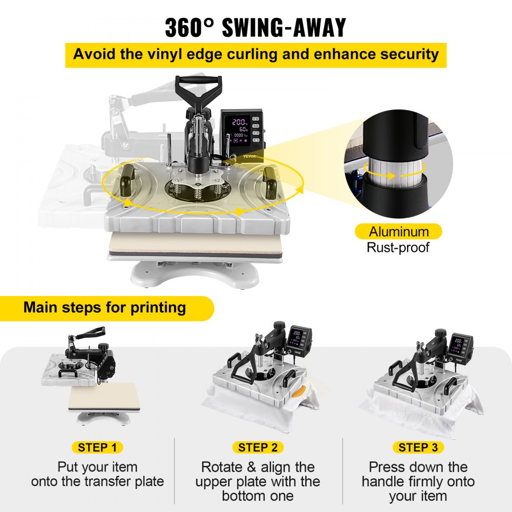 Vevor Heat Press Machine, Sublimatie Printer, Transferpers 8 In 1 Wit 12x15