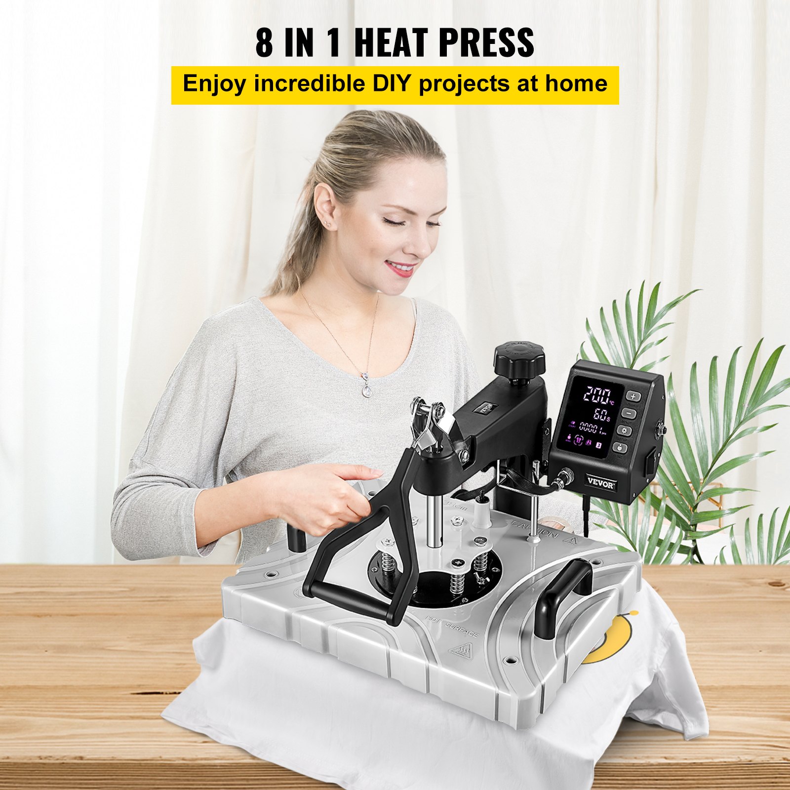 Vevor Heat Press Machine, Sublimatie Printer, Transferpers 8 In 1 Wit 12x15