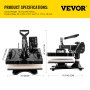 VEVOR Heat Press 5 In 1 12x15 Inch Sublimation Machine 1000W Black Multifunctional Swing Away Heat Press Machine T-shirt Printer Transfer Dual-tube Heating 360 Degree Rotation for DIY Cap and Mugs