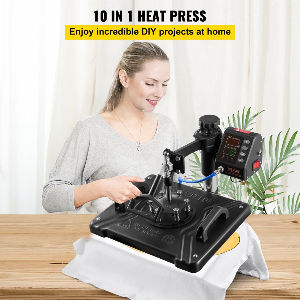 VEVOR Heat Press Machine 12x15 Sublimatie Printer Digitaal LED-Display Transferpers 10 in 1 Zwart Hittepers + Benodigde Accessoires voor Verstrekt Afbeeldingen op T-shirts/Hoeden/Borden/Bekers/Pennen