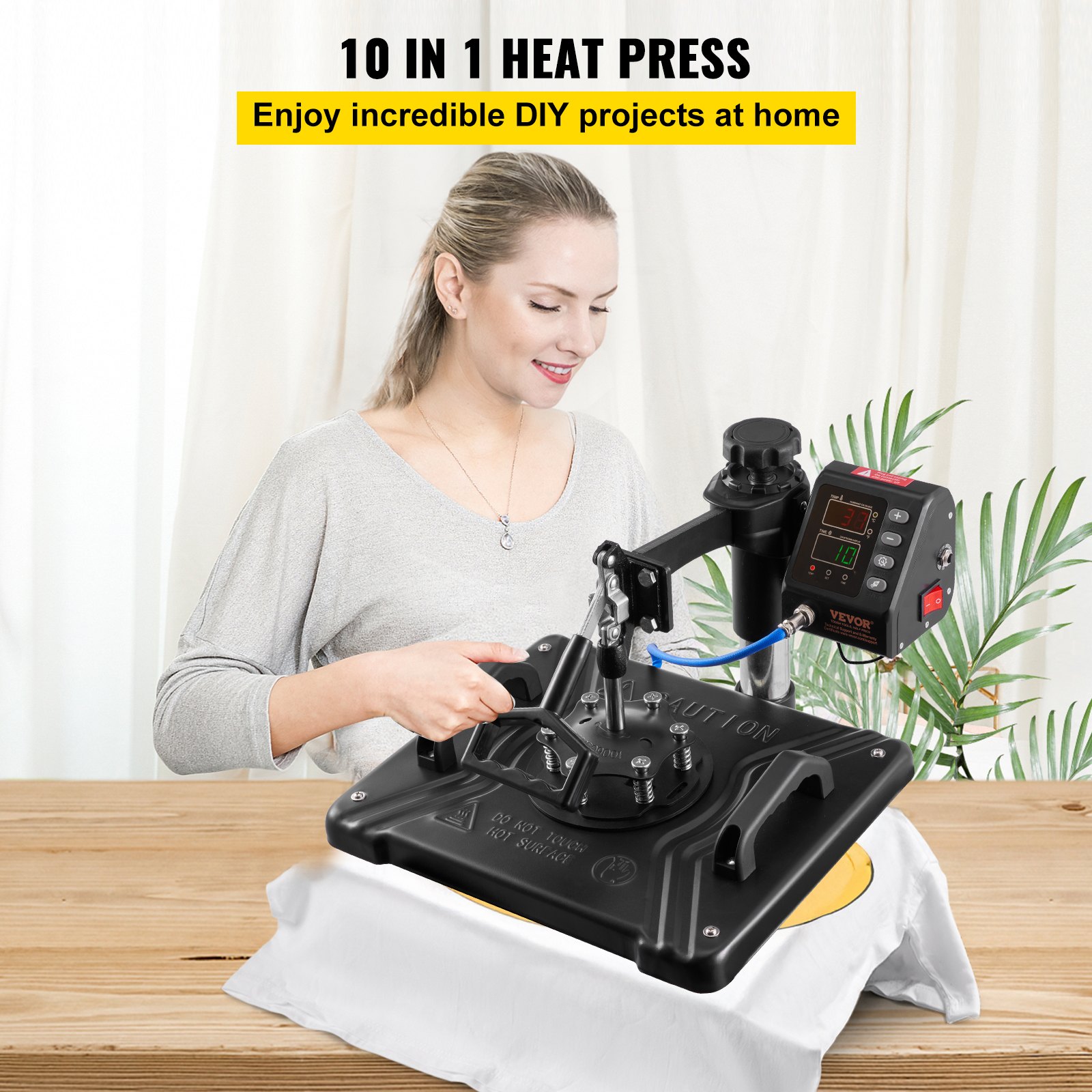 VEVOR Heat Press Machine 12x15 Sublimatie Printer Digitaal LED-Display Transferpers 10 in 1 Zwart Hittepers + Benodigde Accessoires voor Verstrekt Afbeeldingen op T-shirts/Hoeden/Borden/Bekers/Pennen