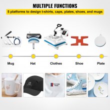VEVOR Warmte Persmachine Transferpers Hittepers 5in1 Heat Press 30 x 38 cm met T-Shirt/Mokken/Hoed/Schoenpers Wit