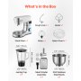 VEVOR Stand Mixer, 5.7 L Electric Kitchen Mixer, 1500W Dough-Mixer, 6+P Speeds Tilt-head Food-Mixer with 1.5 L Blender Cup, Stainless Steel Bowl, Dough Hook, Whisk, Beater, for Baking, Mixing, Silver