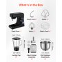 VEVOR Stand Mixer, 7.8 L Electric Kitchen Mixer, 1500W Dough-Mixer, 6+P Speeds Tilt-head Food-Mixer with 1.5 L Blender Cup, Stainless Steel Bowl, Dough Hook, Whisk, Beater, for Baking, Mixing, Black