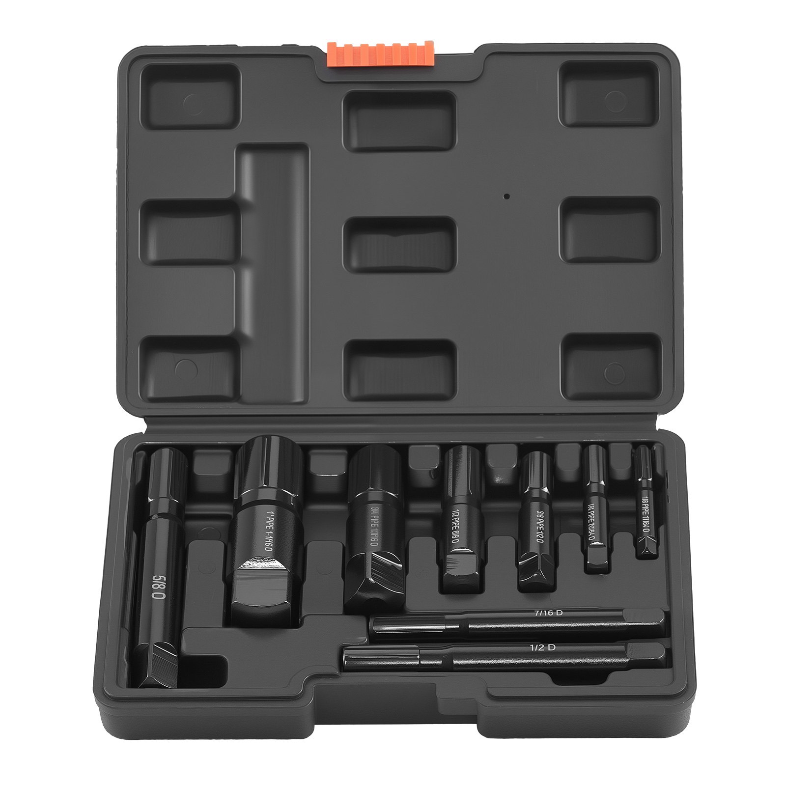 VEVOR Pijptrekkerset (9-delig) Pijptrekkers van chroom-molybdeenstaal, met opbergkoffer, voor het verwijderen van beschadigde schroefdraadbuizen en -fittingen van 3,2 tot 25,4 mm, voor loodgieters en monteurs.