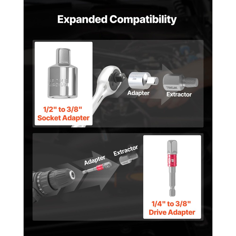 VEVOR 41-delige bout- en schroefverwijderset met boortjes. Schroefverwijderaars met adapters en een stevige opbergkoffer. Gemaakt van chroom-molybdeenstaal voor het verwijderen van bouten, moeren en schroeven.