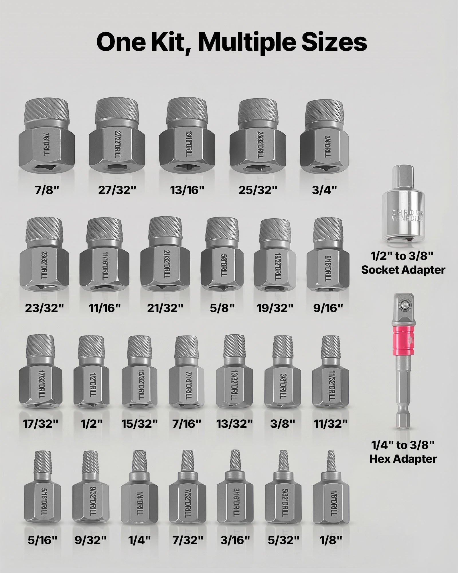 VEVOR 27-delige bout- en schroefverwijderset, zeskantige multi-tands schroefverwijderset met adapters en stevige opbergkoffer (zwart), schroefverwijderaar van chroom-molybdeenstaal voor het verwijderen van bouten en schroeven