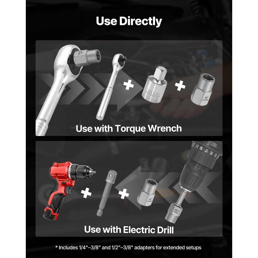 VEVOR 16-delige bout- en boutverwijderset. Schroefverwijderaars met adapters, pinnenverwijderaars en een stevige opbergkoffer. Gemaakt van chroom-molybdeenstaal voor het verwijderen van bouten, moeren en schroeven.