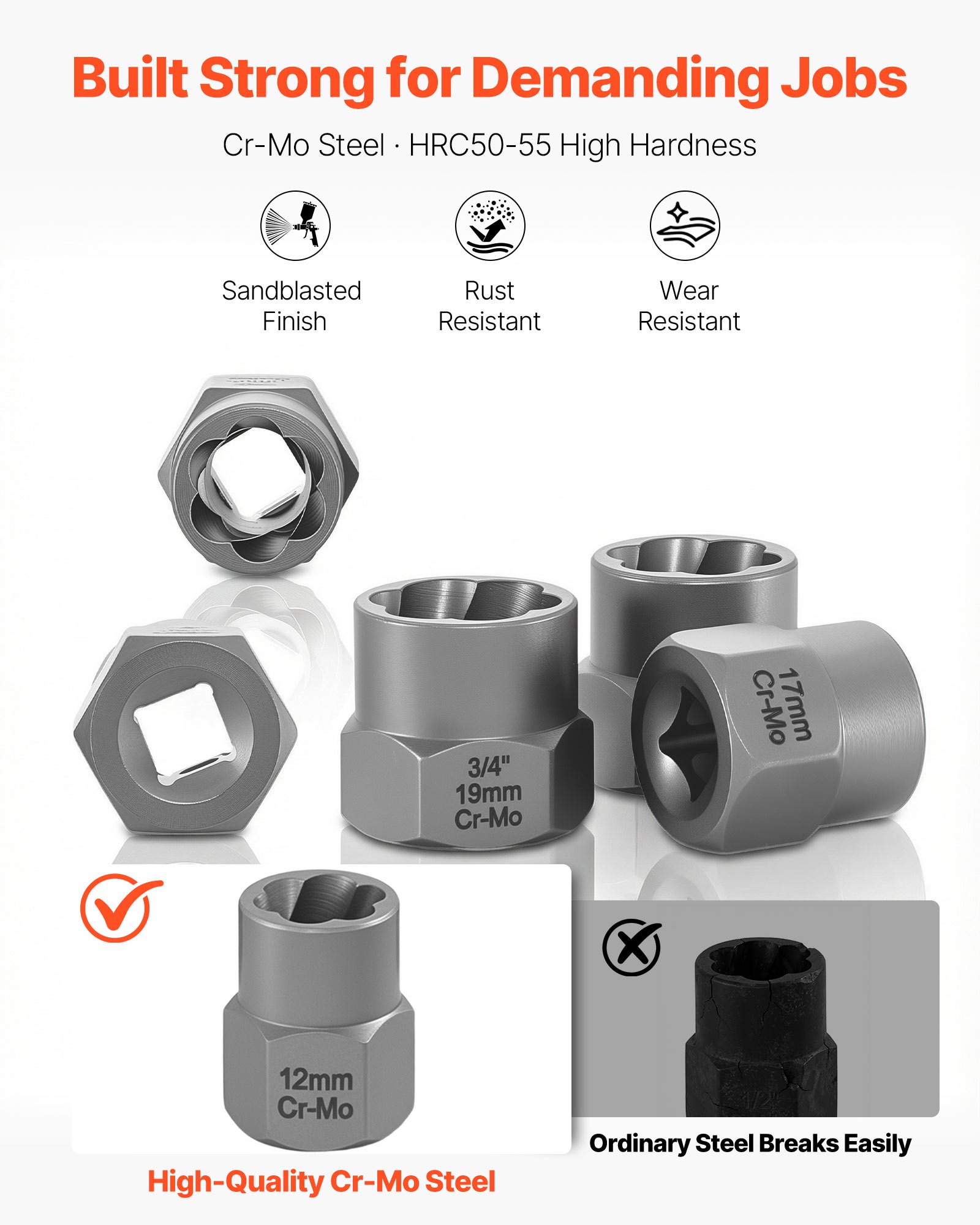 VEVOR 16-delige bout- en boutverwijderset. Schroefverwijderaars met adapters, pinnenverwijderaars en een stevige opbergkoffer. Gemaakt van chroom-molybdeenstaal voor het verwijderen van bouten, moeren en schroeven.