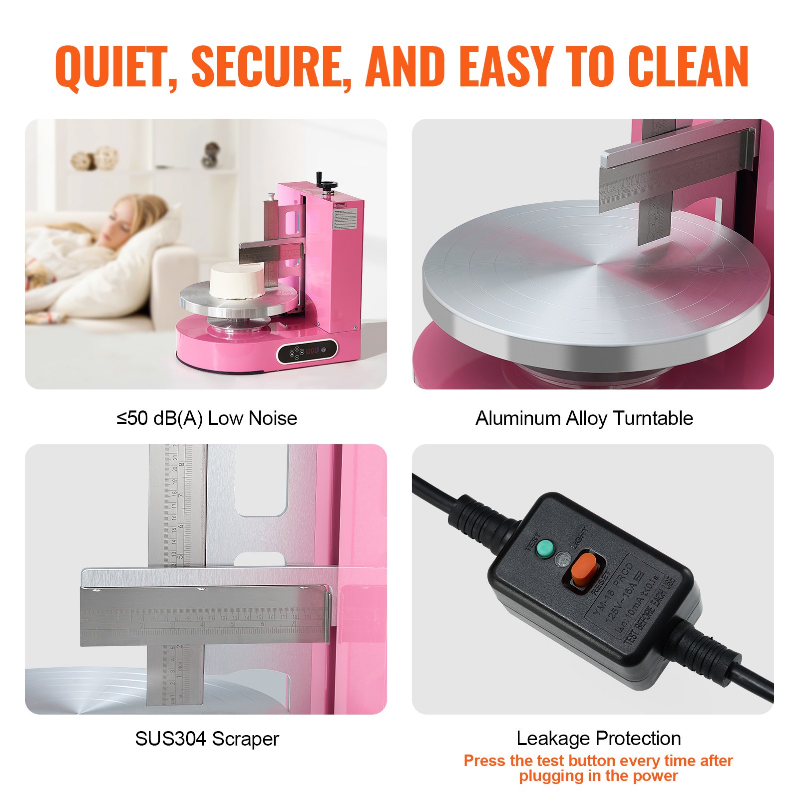 VEVOR Cake Decorating Machine, Cake Cream Spreading Coating Smearing Machine, Low Noise Cake Frosting Machine, Turntable with Adjustable Scraper, for 4" to 12" Cake, 25-320RPM Rotating Speed, Pink