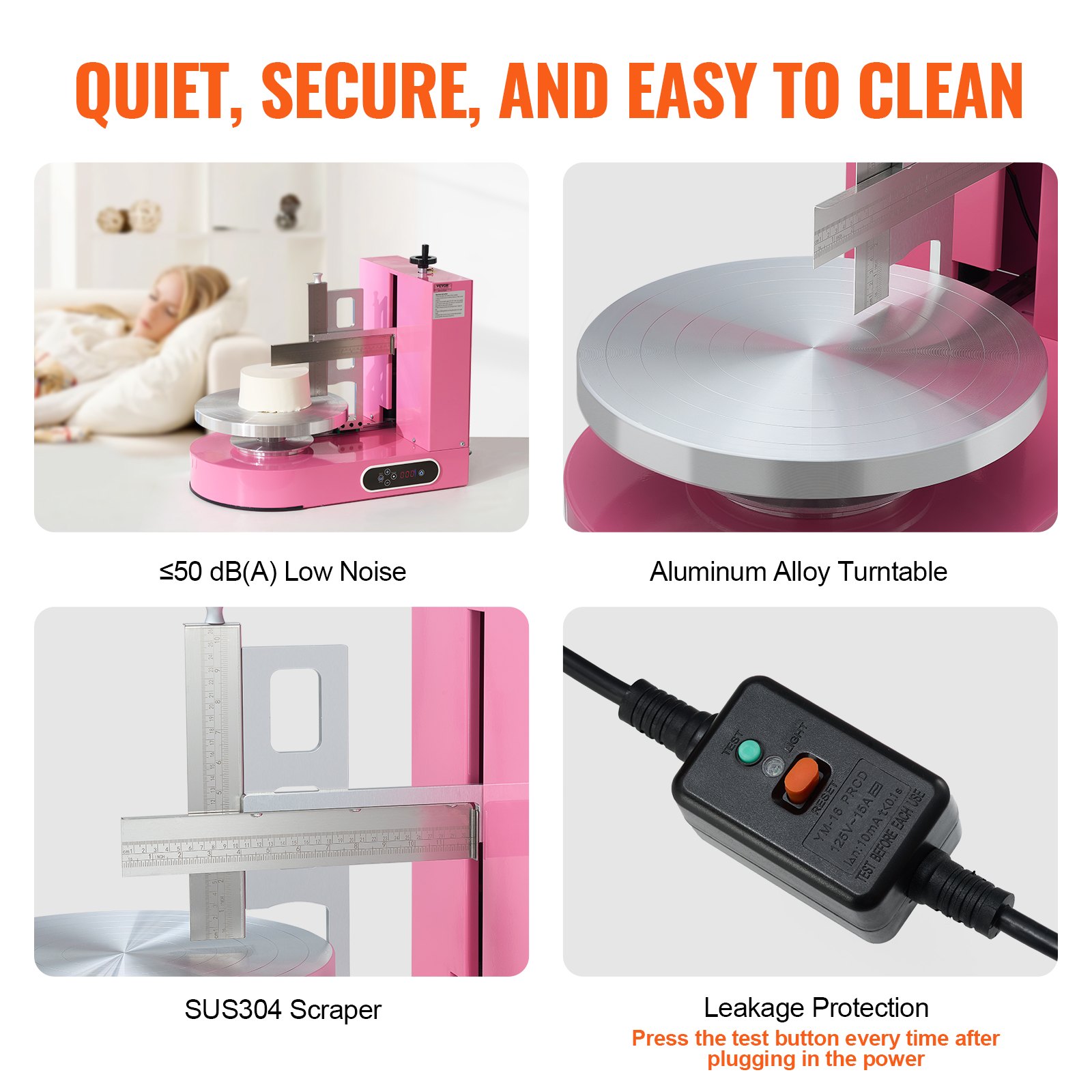 VEVOR Cake Decorating Machine, Cake Cream Spreading Coating Smearing Machine, Low Noise Cake Frosting Machine, Turntable with Adjustable Scraper, for 6" to 14" Cake, 25-320RPM Rotating Speed, Pink