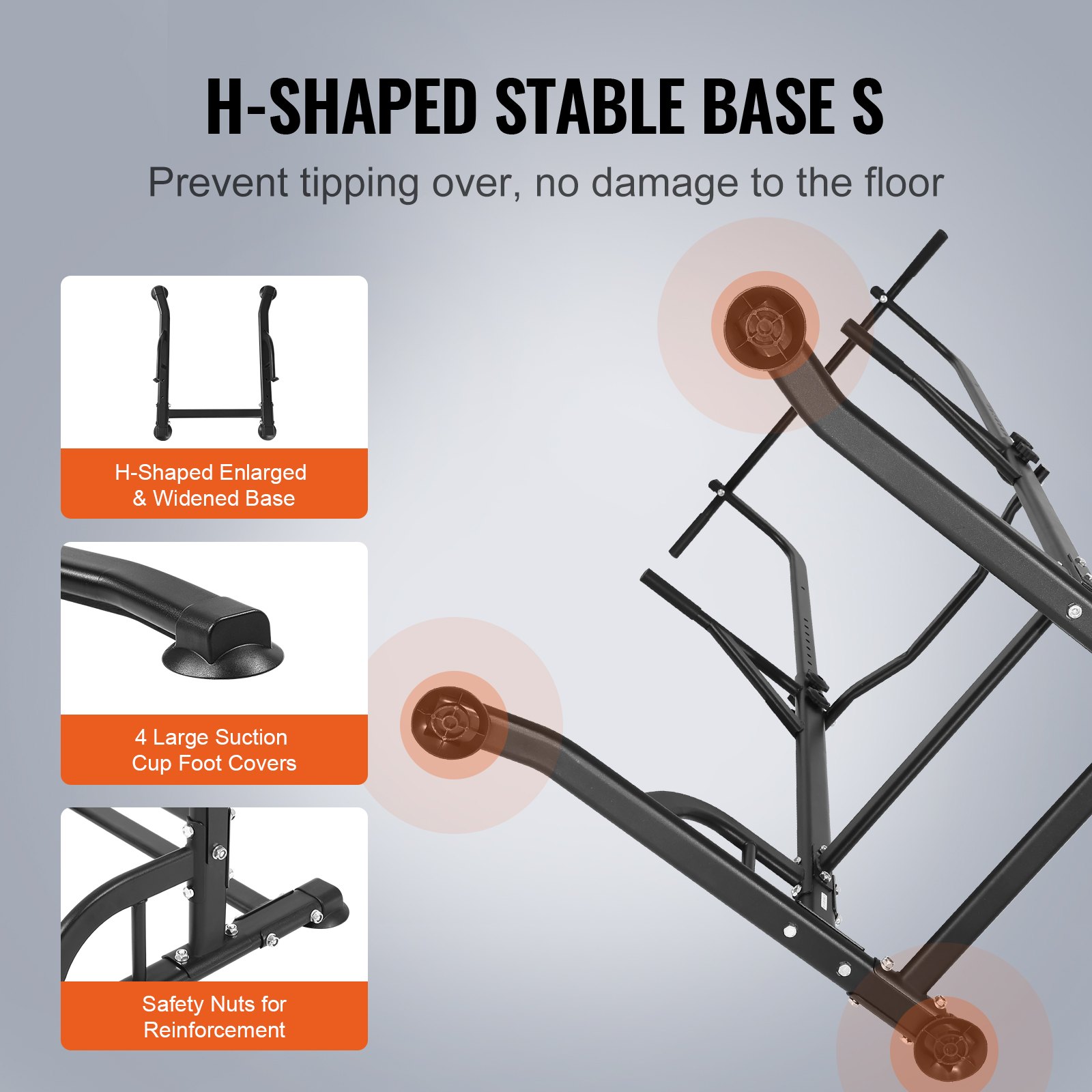 VEVOR Power Tower Dip Station 10-niveaus in hoogte verstelbare optrekstangstandaard 170,18-210,06 cm, multifunctionele krachttrainingsapparatuur met 4 zuignaphoezen, optrekstang dipstation
