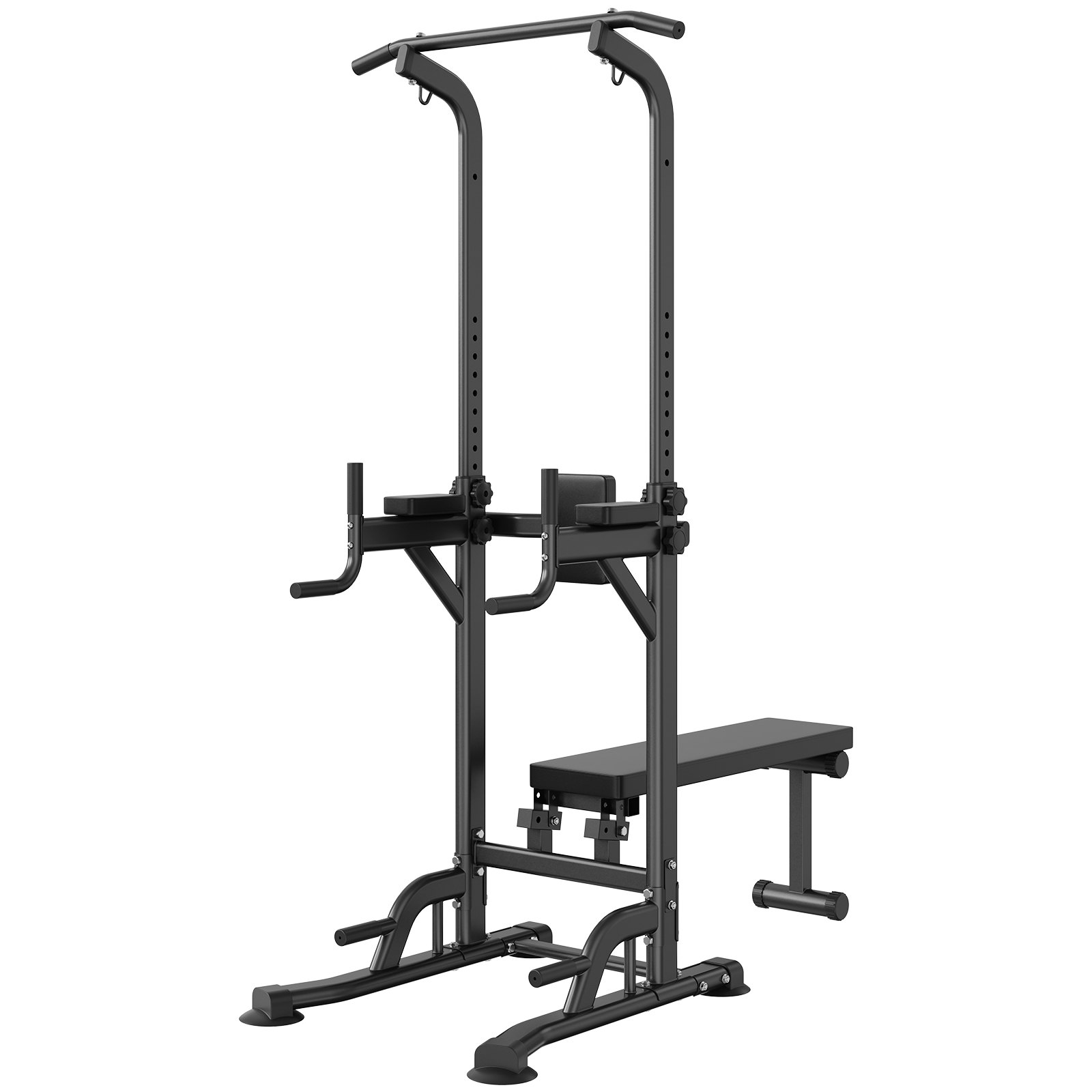 VEVOR Power Tower with Bench, 10-Level Height Adjustable Pull Up Bar Stand Dip Station & Detachable Bench, Multi-Function Home Gym Strength Training Fitness Equipment with Backrest, Elbow Pads, 440LBS